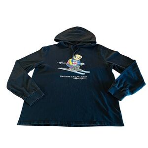 Polo Ralph Lauren Black Hoodie with USA Skiing Bear Size Large
